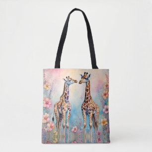 Giraffenparadies in einem pastellfarbenen Garten Tasche