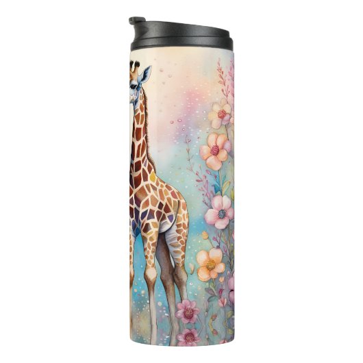 Giraffenparadies in Liebe im Pastelgarten Thermosbecher (Nach rechts gedreht)