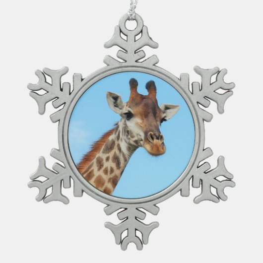 Giraffenporträt Schneeflocken Zinn-Ornament (Vorderseite)
