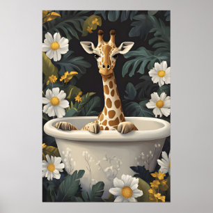 Giraffenposter in der Badewanne, Lustiges Tierpost Poster
