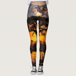 Giraffentrinkwasser in der afrikanischen kosmische leggings