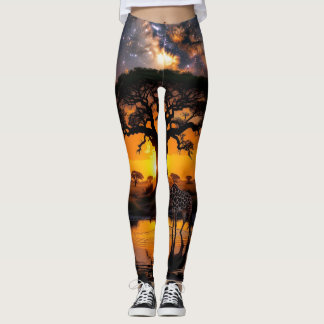 Giraffentrinkwasser in der afrikanischen kosmische leggings