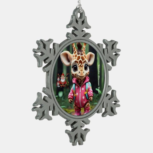 "Giraffe's Forest Adventure" Schneeflocken Zinn-Ornament (Links)