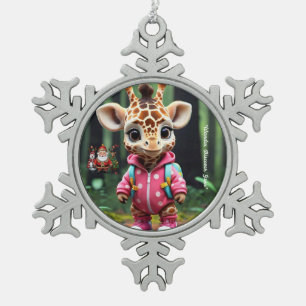 "Giraffe's Forest Adventure" Schneeflocken Zinn-Ornament