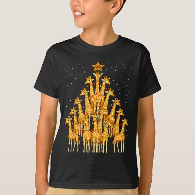Giraffes Forming Christmas Tree Lights Star Safari T-Shirt (Vorderseite)