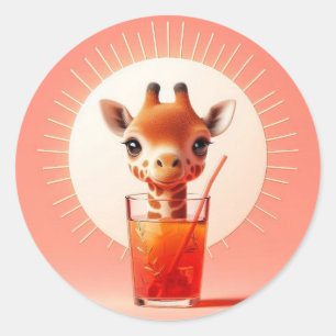 Giraffe's Happy Hour Runder Aufkleber