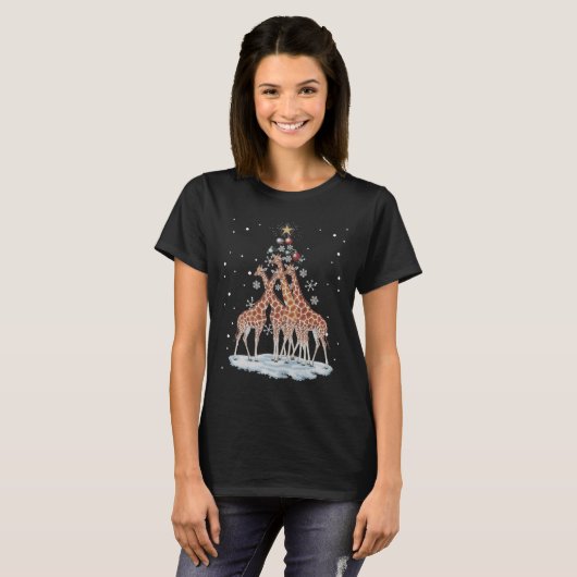 Giraffes Xmas Tree Giraffe Weihnachtsbaum Merry Ch T-Shirt (Vorne ganz)