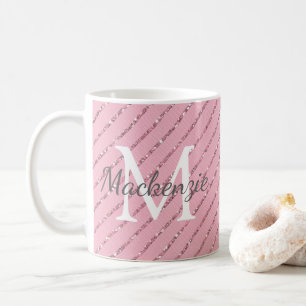 Giralblush Pink Glitzer Streifen Monogramm Kaffeetasse