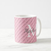 Giralblush Pink Glitzer Streifen Monogramm Kaffeetasse (VorderseiteRechts)