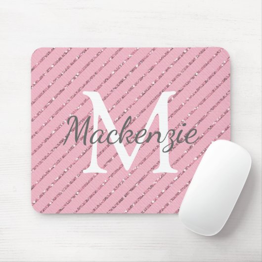 Giralblush Pink Glitzer Streifen Monogramm Mousepad (Mit Mouse)
