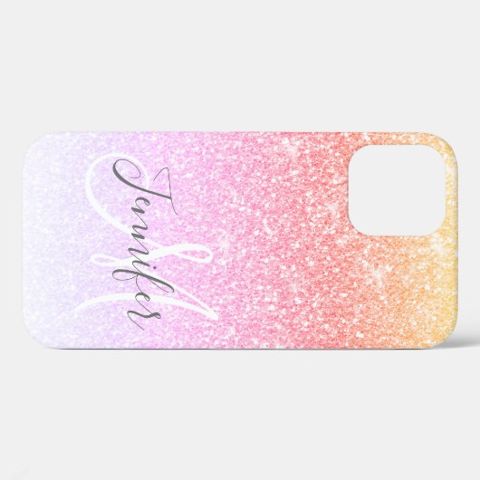 Giralbow Rosa Glitzer Rosa Monogramm Name Case-Mate iPhone Hülle (Rückseite (Horizontal))