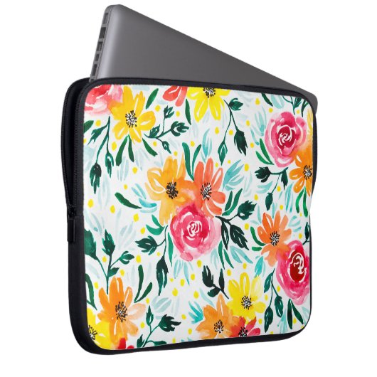 Giralfarbene Wasserfarbe Rosa Gelbe Blumen Laptopschutzhülle (Vorne Rechts)