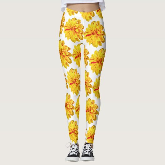 Giralgelbe Dahlien-Blume auf weißem Hintergrund Leggings (Vorderseite)