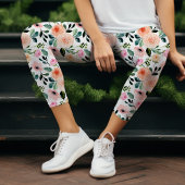 Giralpfirsich und rosa Rosen Wasserfarben Capri Leggings