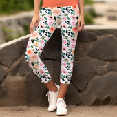 Giralpfirsich und rosa Rosen Wasserfarben Capri Leggings