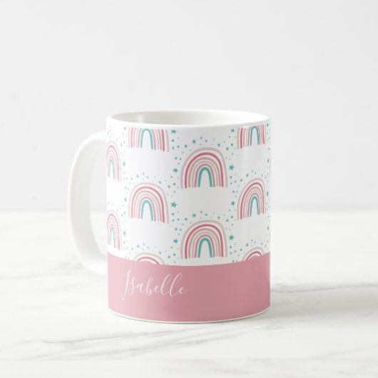 Giralpink Aqua Regenbogenskript personalisiert mod Kaffeetasse (Vorderseite Links)