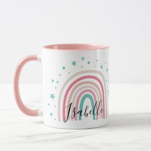 Giralpink Aqua Regenbogenskript personalisiert mod Tasse (Links)