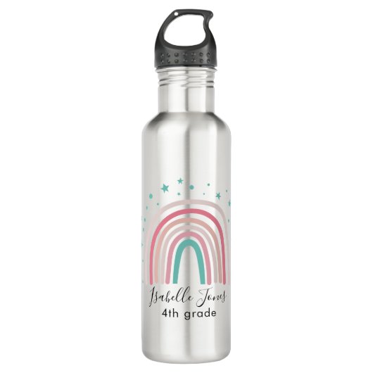 Giralpink Aqua Regenbogenskript personalisiert Sch Edelstahlflasche (Vorderseite)