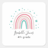 Giralpink Aqua Regenbogenskript personalisiert Sch Quadratischer Aufkleber (Vorderseite)