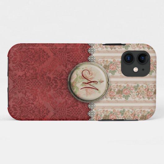 Giralred Damask und Rose Case-Mate iPhone Hülle (Rückseite (Horizontal))