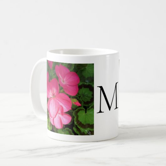 Giralrosa Blume Foto Monogram Kaffeetasse (Vorderseite Links)