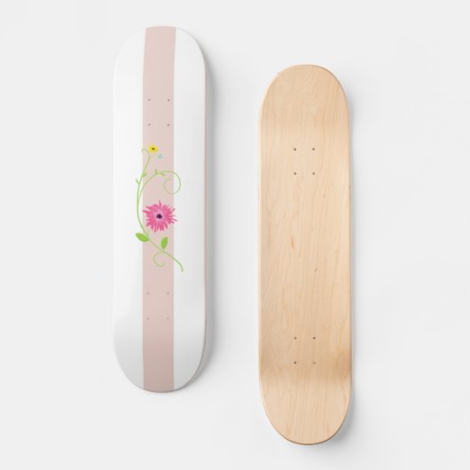 Giralrosa Blume und Streifen Skateboard (Vorderseite)
