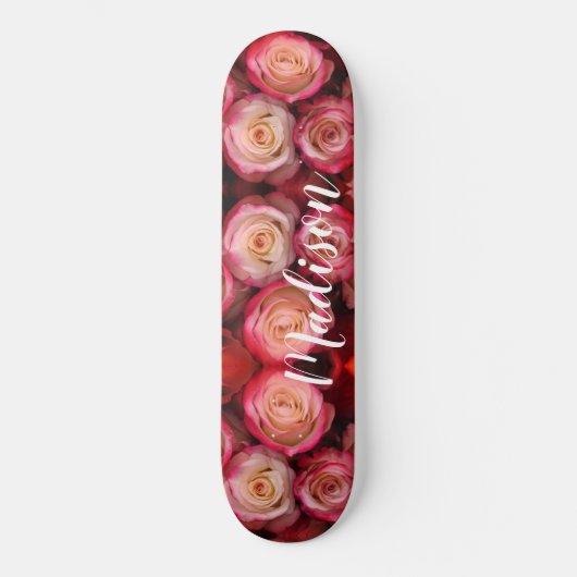 Giralrosa Floral Rose Personalisiert Name Skateboard (Vorderseite)