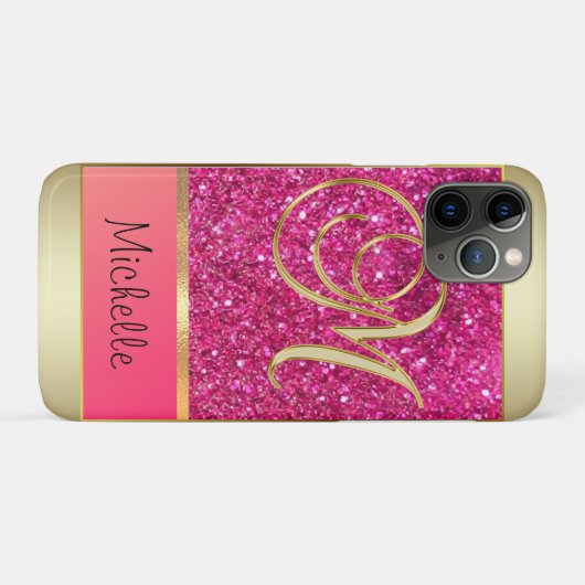 Giralrosa Glitzer Golden Monogram Letter M  Case-Mate iPhone Hülle (Rückseite (Horizontal))