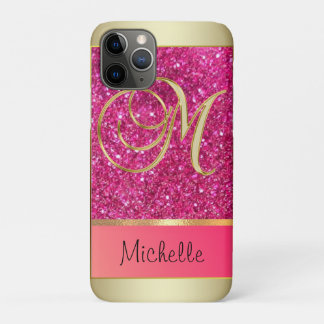 Giralrosa Glitzer Golden Monogram Letter M Case-Mate iPhone Hülle