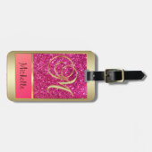 Giralrosa Glitzer Golden Monogram Letter M  Gepäckanhänger (Vorderseite horizontal)