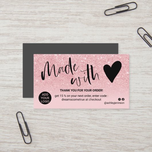 Giralrosa Glitzer ombre vielen Dank, die Sie mit L Visitenkarte (Vorderseite/Rückseite Beispiel)