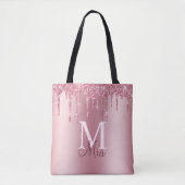 Giralrosa Glitzer Tropfen Monogram Name Tasche (Vorderseite)