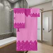 Giralrosa-Glitzer-Zackenzag, Monogramm Badhandtuch Set