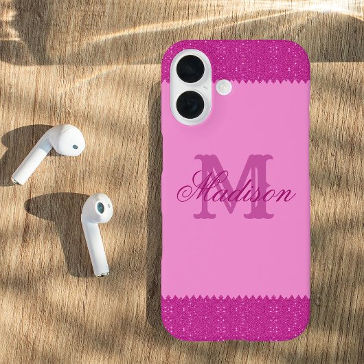 Giralrosa-Glitzer-Zackenzag, Monogramm Case-Mate iPhone Hülle