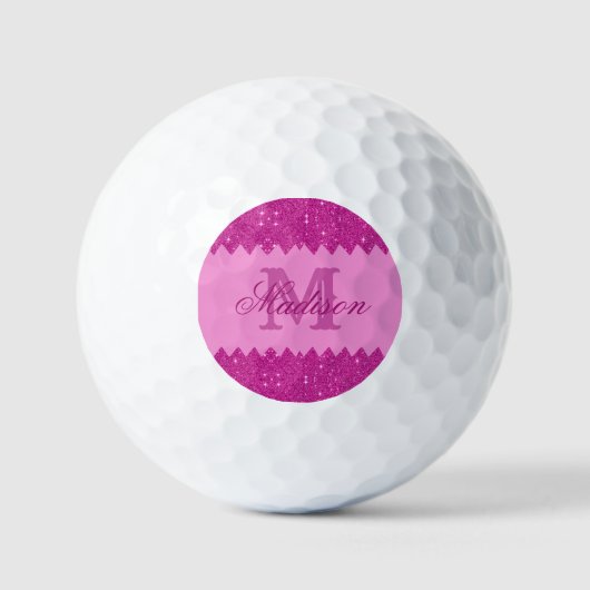 Giralrosa-Glitzer-Zackenzag, Monogramm Golfball (Vorderseite)