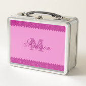 Giralrosa-Glitzer-Zackenzag, Monogramm Metall Brotdose (Vorderseite)