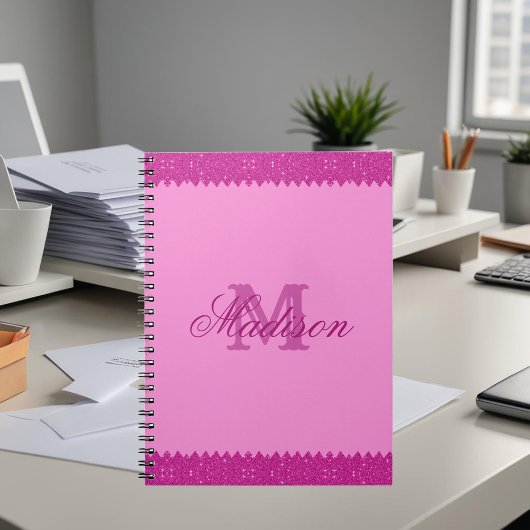Giralrosa-Glitzer-Zackenzag, Monogramm Notizblock