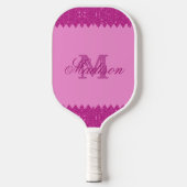 Giralrosa-Glitzer-Zackenzag, Monogramm Pickleball Schläger (Vorderseite)