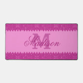 Giralrosa-Glitzer-Zackenzag, Monogramm Schreibtischunterlage (Vorderseite)