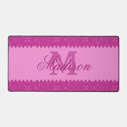 Giralrosa-Glitzer-Zackenzag, Monogramm Schreibtischunterlage (Vorderseite)
