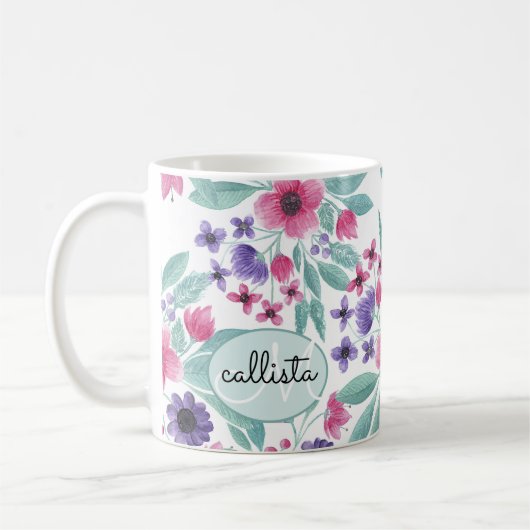 Giralrosa Lila Aquamarine Aquarellfarben Kaffeetasse (Links)