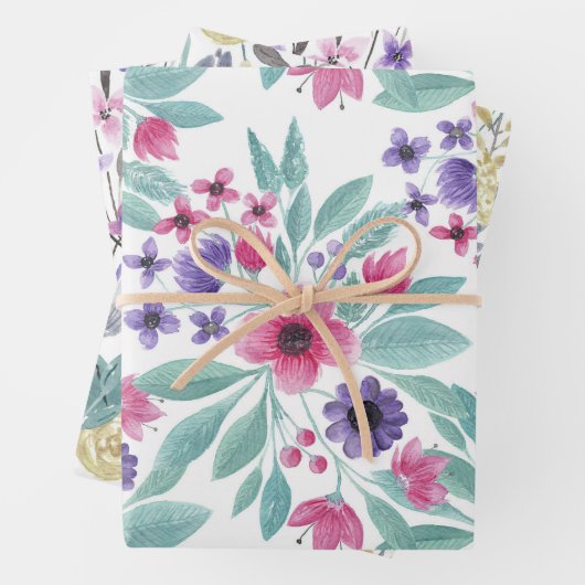 Giralrosa Lila Aquamarines Wasserfarbenmuster Geschenkpapier Set (Beispiel)