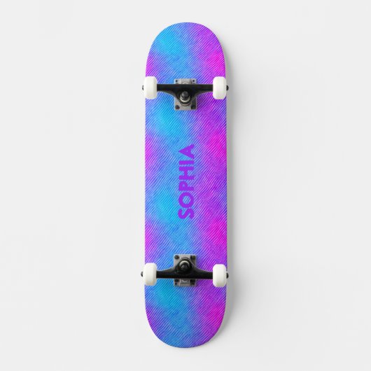Giralrosa, lila, blaue Farben Personalisiert Name Skateboard (Vorderseite)