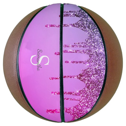 Giralrosa Lila Glitzer Sparkle Tropfens Monogram Basketball (Vertikal)