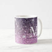 Giralrosa Lila Ombre Glitzer Monogram Name Kaffeetasse (VorderseiteRechts)