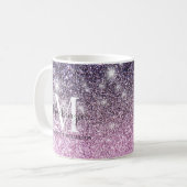 Giralrosa Lila Ombre Glitzer Monogram Name Kaffeetasse (Vorderseite Links)