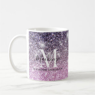 Giralrosa Lila Ombre Glitzer Monogram Name Kaffeetasse