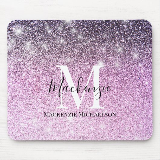 Giralrosa Lila Ombre Glitzer Monogram Name Mousepad (Vorne)
