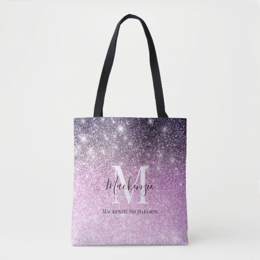 Giralrosa Lila Ombre Glitzer Monogram Name Tasche (Vorderseite)