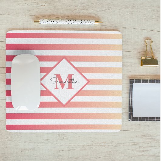 Giralrosa Peach Ombre Streifen Monogramm Mousepad